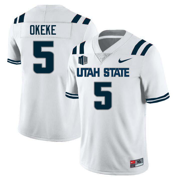 Utah State Aggies #5 Omari Okeke College Football Jerseys Stitched Sale-White